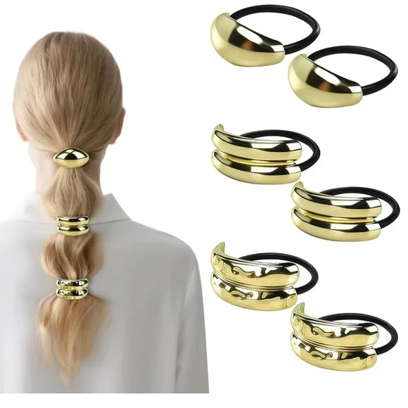 6 pcs Gold Metal Ponytail Cuff Hair Ties - Picture 1 of 7